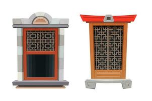 Cinese finestra di tempio o fortezza, architettura vettore