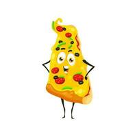 divertente Pizza veloce cibo carattere, cartone animato fetta vettore