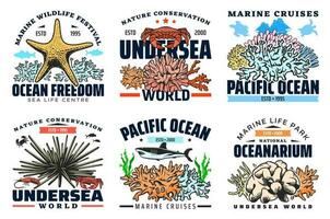 subacqueo mare e oceano animale icone vettore