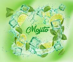 Mojito cocktail, limonata bere, acqua onda spruzzo vettore