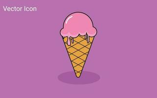 palline di gelato che si sciolgono nel cono di cialda isolato su sfondo rosa. icona di contorno piatto vettoriale. personaggio comico nell'illustrazione di stile del fumetto per il disegno della maglietta vettore