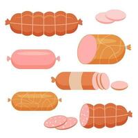 un' impostato di diverso cucinato salsicce. carne Prodotto. cibo. vettore illustrazione.