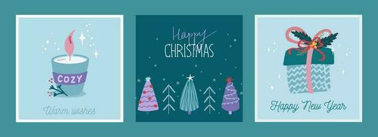 di moda impostato di Natale e nuovo anno carte con mano disegnato illustrazioni di Natale simboli vettore