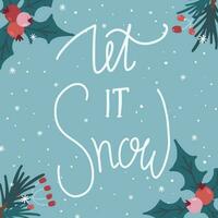 vettore Natale e nuovo anno carta con permettere esso neve lettering i fiocchi di neve agrifoglio nuovo anno simboli