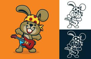 divertente coniglietto indossare bandana mentre giocando chitarra. vettore cartone animato illustrazione nel piatto icona stile