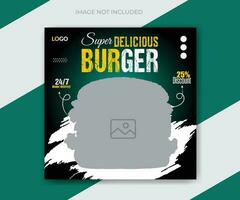 delizioso hamburger e cibo menù ristorante sociale media ragnatela bandiera modello vettore