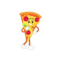 Pizza cartone animato carattere, moderno vettore modello impostato di portafortuna illustrazioni. cibo oggetto icona concetto isolato premio vettore.