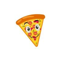 divertente contento Pizza mostrare pace gesto logo. vettore scarabocchio linea cartone animato kawaii personaggio illustrazione icona. Pizza citazione logo concetto. veloce cibo vettore cartone animato illustrazione, comico personaggi
