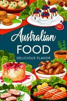 australiano cucina cibo menù, buffet pasto piatti vettore