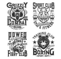 sport t camicia stampe, animali, palestra, boxe club vettore