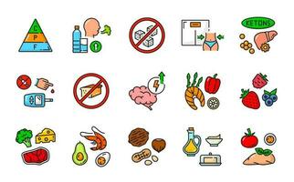 cheto, chetogenica dieta nutrizione icone, salutare cibo vettore