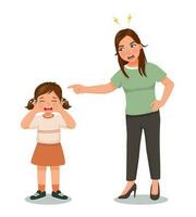 arrabbiato madre rimprovero sua poco figlia per cattivo comportamento vettore