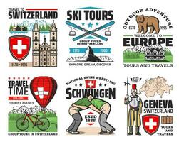 Svizzera punti di riferimento e cultura icone vettore