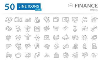 Infografica icona impostato per attività commerciale. 50 finanza ragnatela icona collezione. magro schema icone imballare fascio, vettore icona infografica.