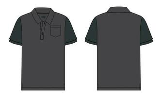 Due tono colore corto manica polo camicia tecnico moda disegno piatto schizzo modello davanti e indietro Visualizza. abbigliamento vestito design vettore illustrazione finto su polo tee.