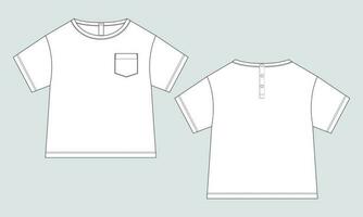 bambino ragazzi t camicia tecnico disegno moda piatto schizzo vettore illustrazione modello davanti e indietro visualizzazioni. abbigliamento design finto su per bambini isolato su grigio sfondo