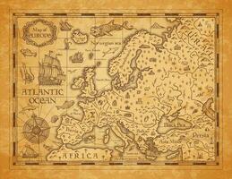 Vintage ▾ carta geografica di Europa, vettore antico pergamena
