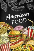 americano Fast food manifesto, schizzo porta via cibo vettore