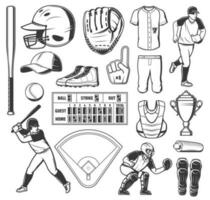 baseball sport gioco vettore icone o segni impostato