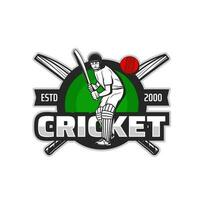 cricket sport giocatore icona, battitore, palla e pipistrello vettore