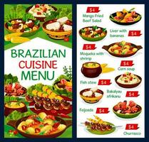 brasiliano cucina cibo, ristorante menù piatti vettore
