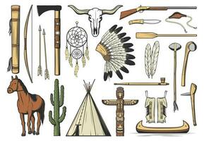 nativo americano e indiano tribù isolato icone vettore