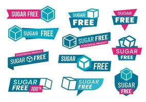zucchero gratuito etichette e icone di dieta cibo prodotti vettore