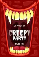 Halloween orrore festa invito, vampiro bocca vettore