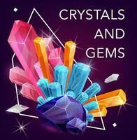 cristallo gemma pietre, rocce di quarzo e quadri vettore