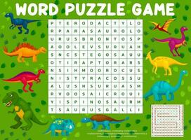 divertente cartone animato dinosauro rettili parola ricerca puzzle vettore