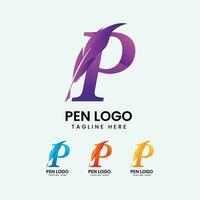 penna d'oca penna logo e p lettera logo vettore modello design.