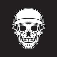 un' cranio con un' casco arte illustrazione mano disegnato stile nero e bianca premio vettore