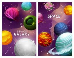cartone animato spazio pianeti e stelle paesaggio galassia vettore