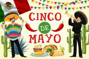 messicano cinco de mayo fiesta mariachi e cibo vettore
