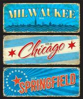 Chicago, Milwaukee e Springfield città piatti vettore