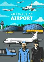 aviazione, aeroporto aeroplani e personale di bordo manifesto vettore