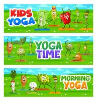 mattina bambini yoga allegro verdure su fitness vettore