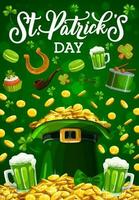 st patricks giorno fata oro monete nel verde cappello vettore