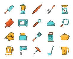 cucina utensile e utensili da cucina linea vettore icone