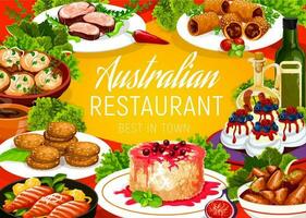 australiano cucina cibo piatti, ristorante menù vettore
