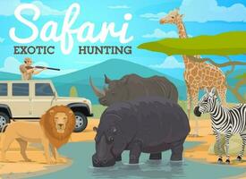 safari a caccia e africano animali caccia nel giungla vettore