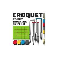 croquet sport elementi icona, palle, wickets e Tribunale vettore