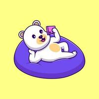 carino polare orso giocando Telefono cartone animato vettore icone illustrazione. piatto cartone animato concetto. adatto per qualunque creativo progetto.