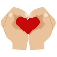 il palme di un' persona siamo collegato nel il forma di un' cuore con un' simbolo di sensazione e protezione vettore