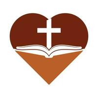 libro Chiesa cuore forma concetto logo design icona. Bibbia Chiesa logo design vettore. attraversare e santo Bibbia logo. vettore