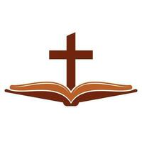 libro Chiesa logo design icona. Bibbia Chiesa logo design vettore. attraversare e santo Bibbia logo. vettore