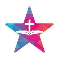 libro Chiesa stella forma concetto logo design icona. Bibbia Chiesa logo design vettore. attraversare e santo Bibbia logo. vettore