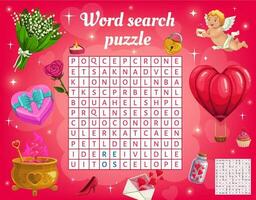parola ricerca puzzle gioco foglio di lavoro, San Valentino Cupido vettore