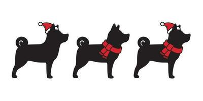 cane vettore Natale Santa Claus icona personaggio cartone animato natale cappello sciarpa logo francese bulldog illustrazione nero