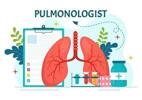 pneumologo vettore illustrazione con medico Pneumologia, polmoni respiratorio sistema visita medica e trattamento nel piatto cartone animato mano disegnato modelli